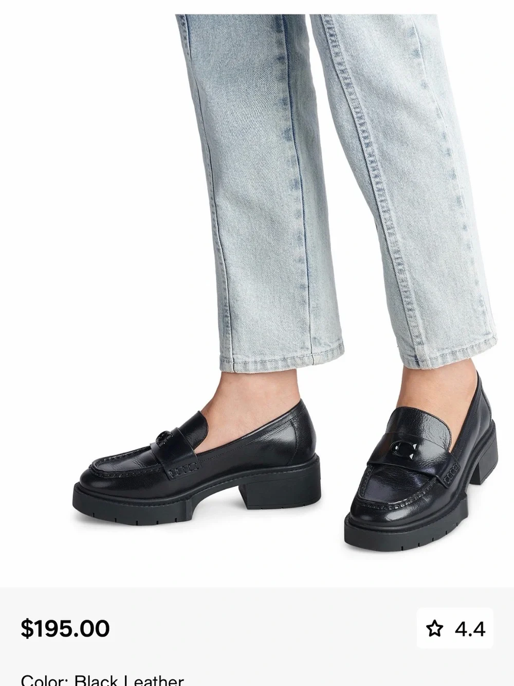 Coach Black Leather Lug Sole Penny Loafer